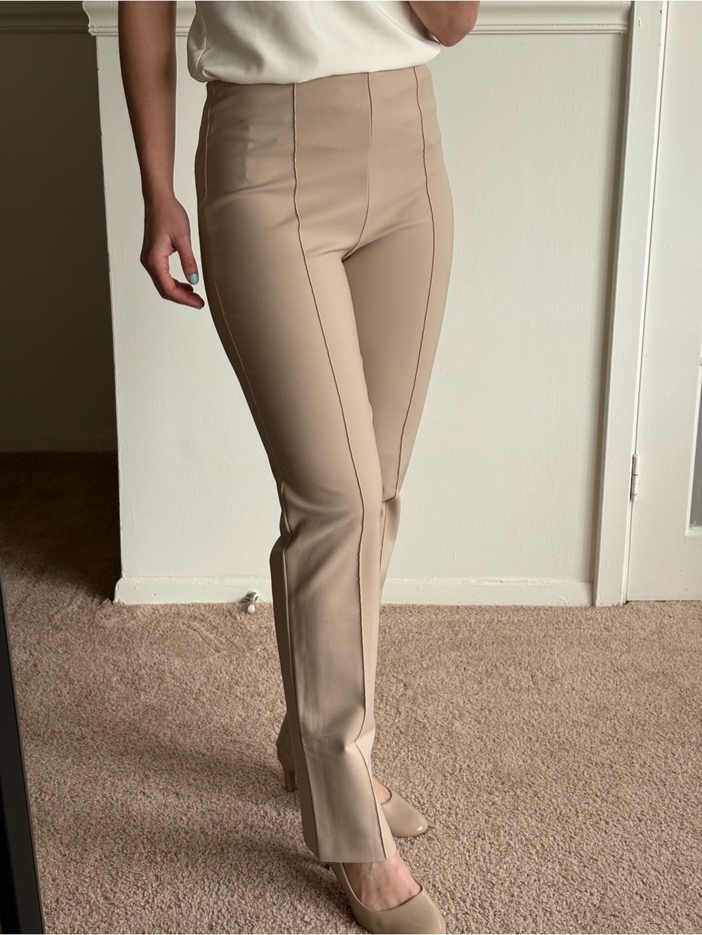 Rachel Zoe Slim High-Waist Beige Tailored Trousers